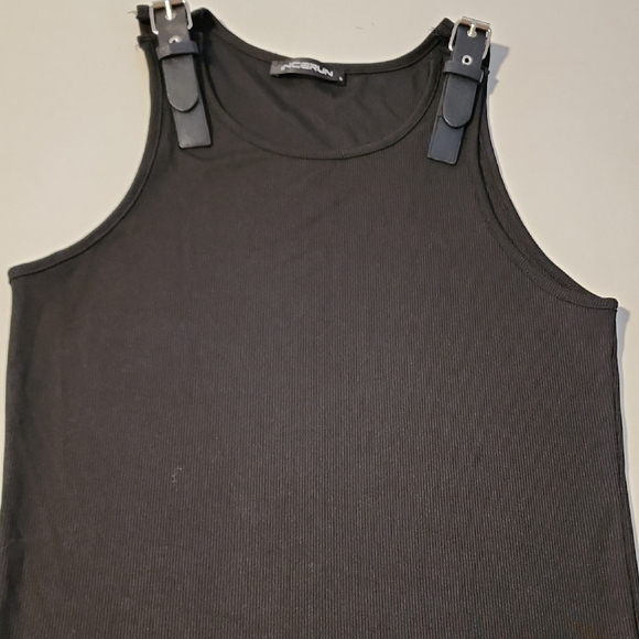 Other - Black Tank Top with Ribbed Texture and Buckle Accents